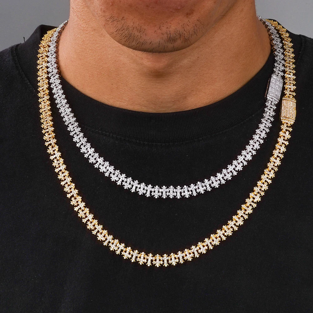 

ESKEEM 8MM Cross Chain Hip Hop Bling Iced Cubic Zirconia Cuban Link Necklace Jewelry for Men and Women Gift