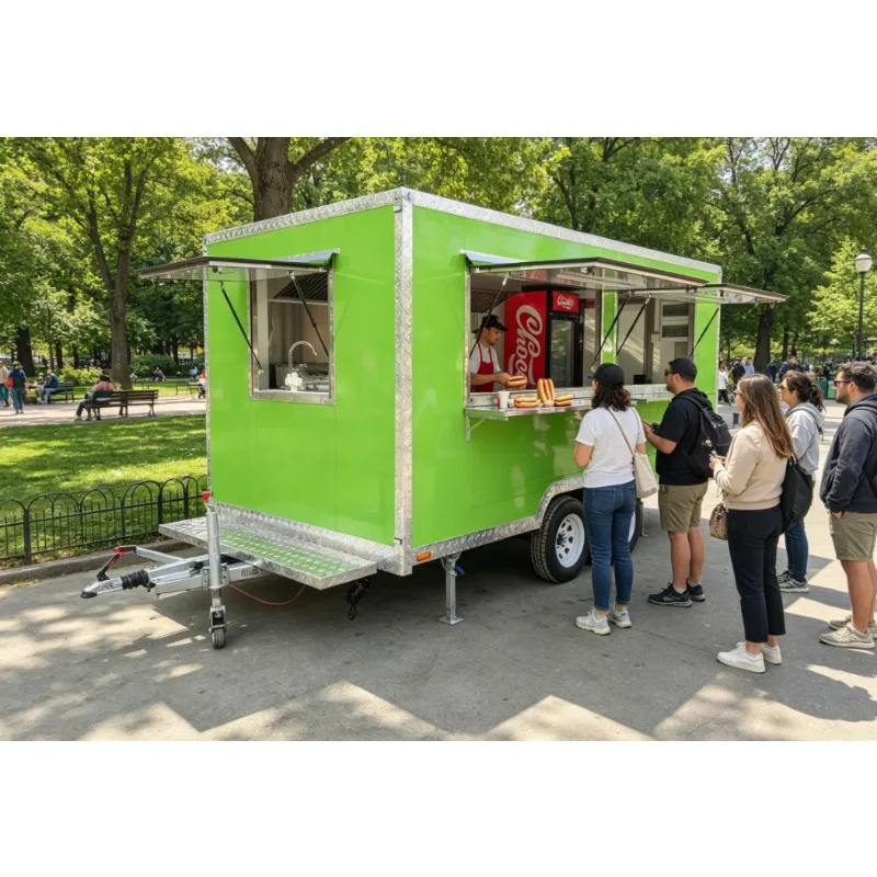 Customizable Appearance Mobile Square Food Trailer Factory Commercial Fully Customized Kitchen For Ice Cream Hot Dog Sale