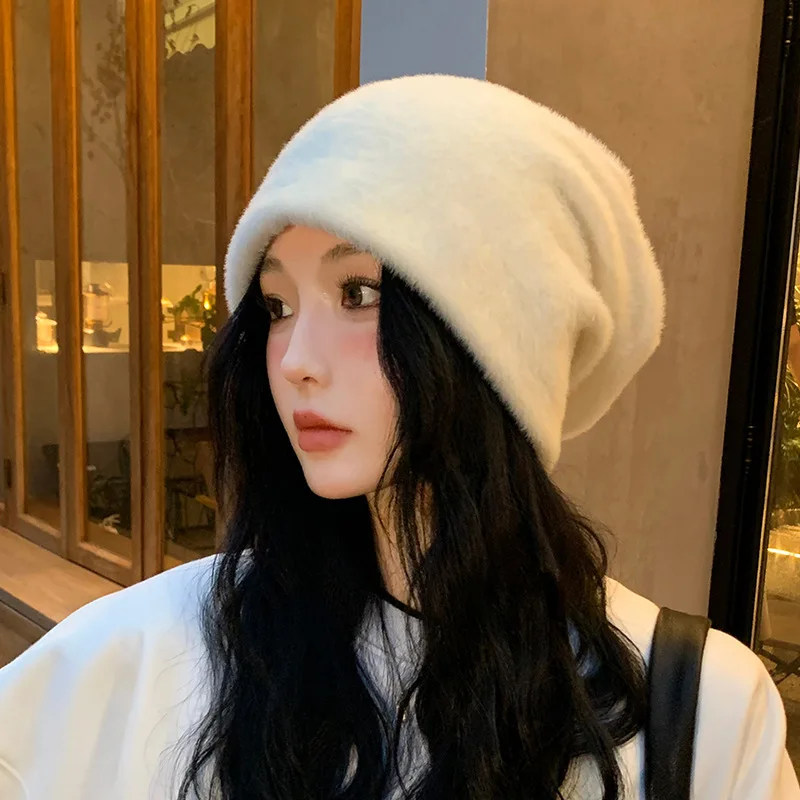 New Simple Rabbit Fur Solid Winter Hat For Woman Warm Soft Autumn Cap Female Girls Outdoor Skullies Beanie Gift Wholesales