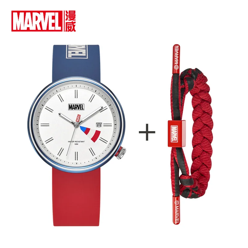 

Marvel Men's Watch Luminous Captain America 3D Shield Calendar Tape Waterproof Clock Relogio Masculino With Strap Gift Box