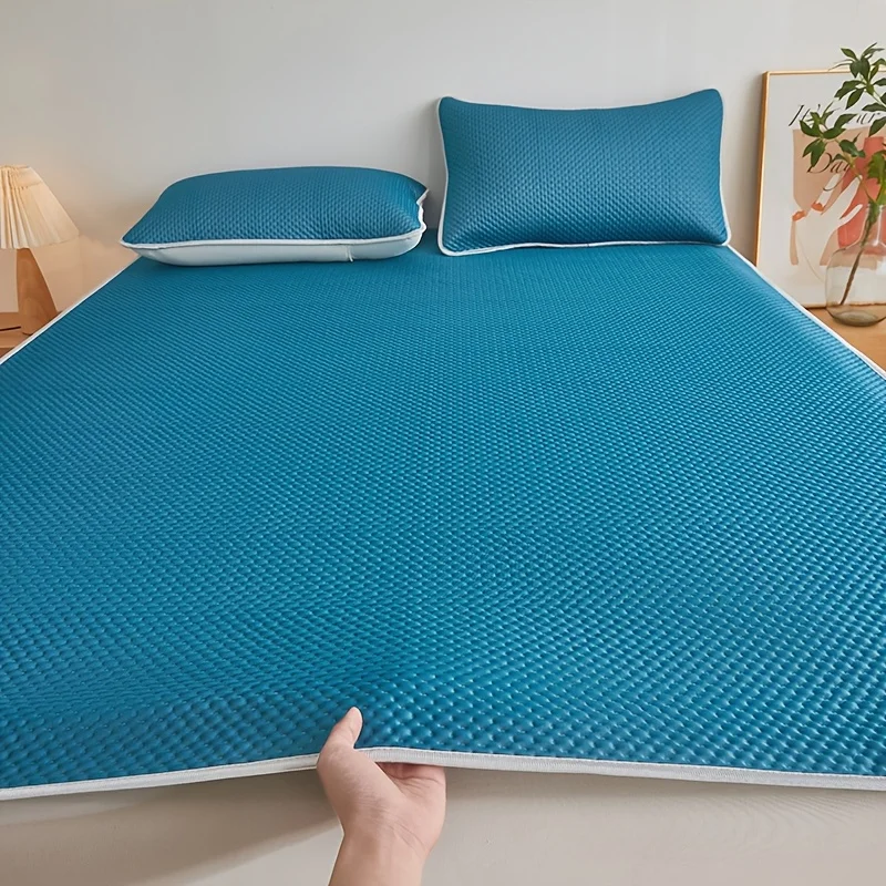 Waffle Weave Bed Mat Cooling Ice Slicky Fiber Fabric Soft Comfortable Skin-Friendly Breathable Bed Mat Blanket Bedroom Accessory