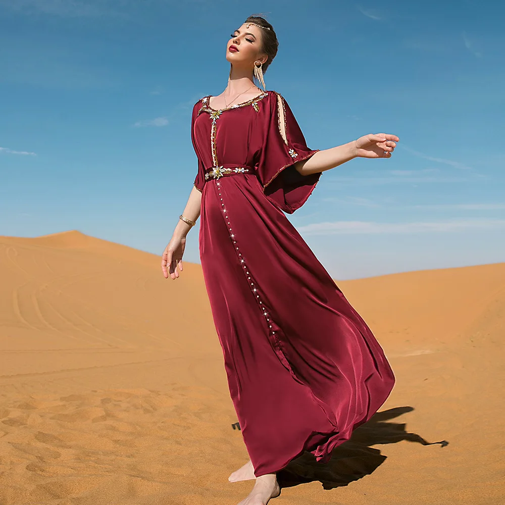 Elegant Palace Muslim Women Dress Retro Palace Ramadan Vestido Longo Dubai Abaya Turkey Islam Long Evening Dresses Musulmane