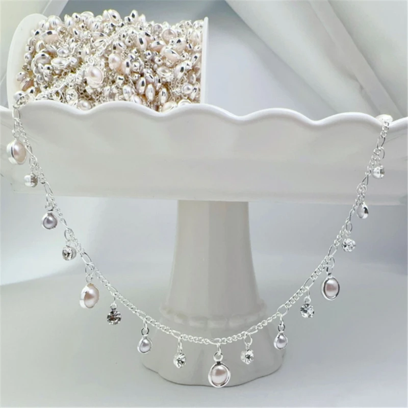 10 Meters/Lot New Fashion Crystal Pearl Beads Link Chains for DIY Necklace Garment Tassel Chain Jewelry Findings Accessories