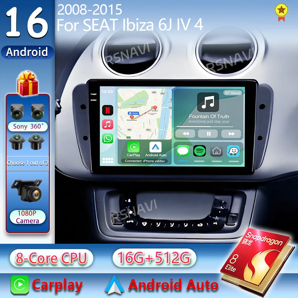 Android 16 Für SEAT Ibiza 6J IV 4 2008-2015 2K QLED Android Autoradio Multimedia-Videoplayer GPS AI Sprachsteuerung CarPlay Auto BT DSP