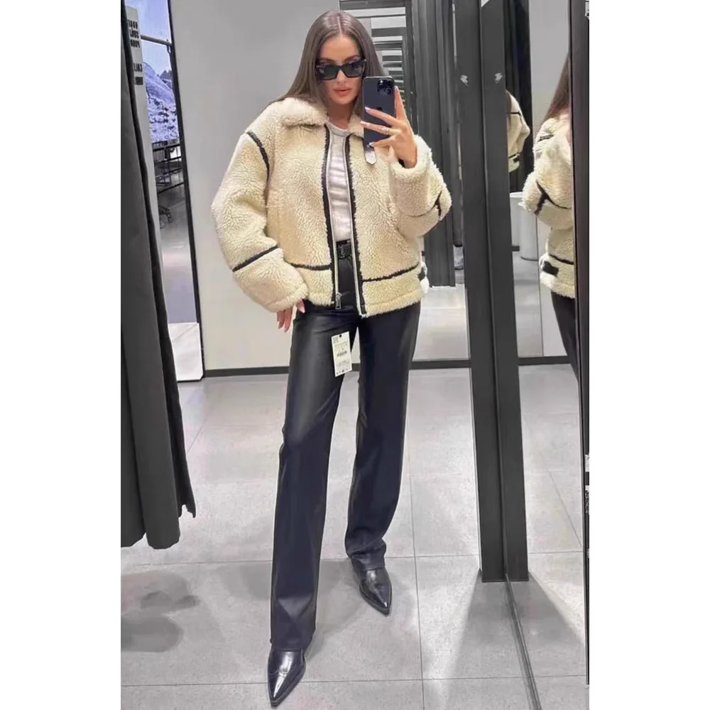 Lammwolljacke, dunkelgrün, reißfest, lässig, spritzwassergeschützt, regenfest, feuchtigkeitsbeständig, dünn, solide, atmungsaktive, getäfelte Fleece-Ärmel