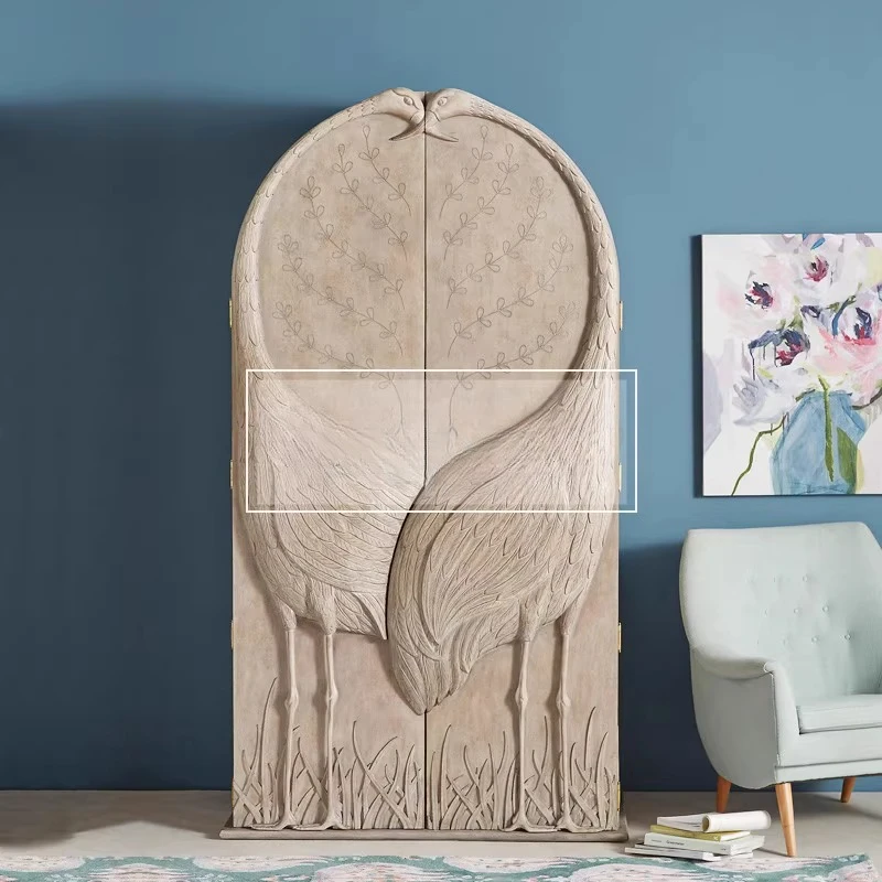 

01 American retro old solid wood wardrobe neoclassical carved wardrobe light luxury storage decorative high cabinet