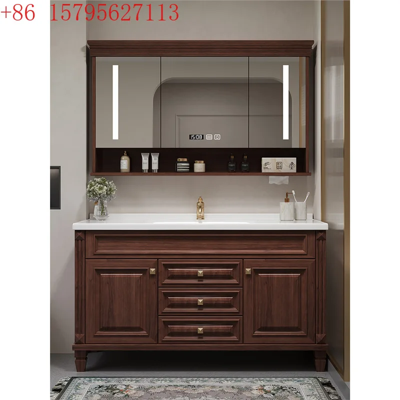 

American bathroom cabinet combination bathroom solid wood washstand floor-to-ceiling ceramic integrated basin sink