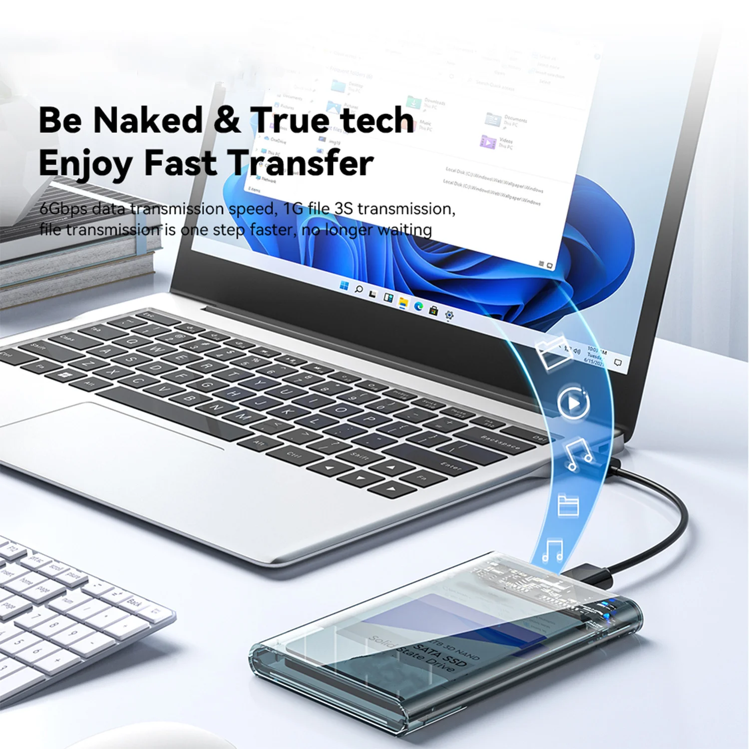 SUNKANDI 2.5'' External Hard Drive Enclosure USB 3.0 to SATA III Tool-Free Clear Hard Disk Case for 2.5 inch 7mm 9.5mm SATA HDD