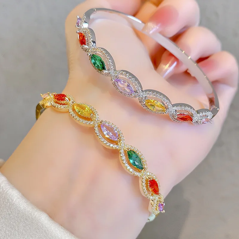

Middle East Dubai Gold Plated Bracelet Rainbow Zircon Fashion Trendy Elegant All-match Women Wedding Mother's Day Jewelry GIfts