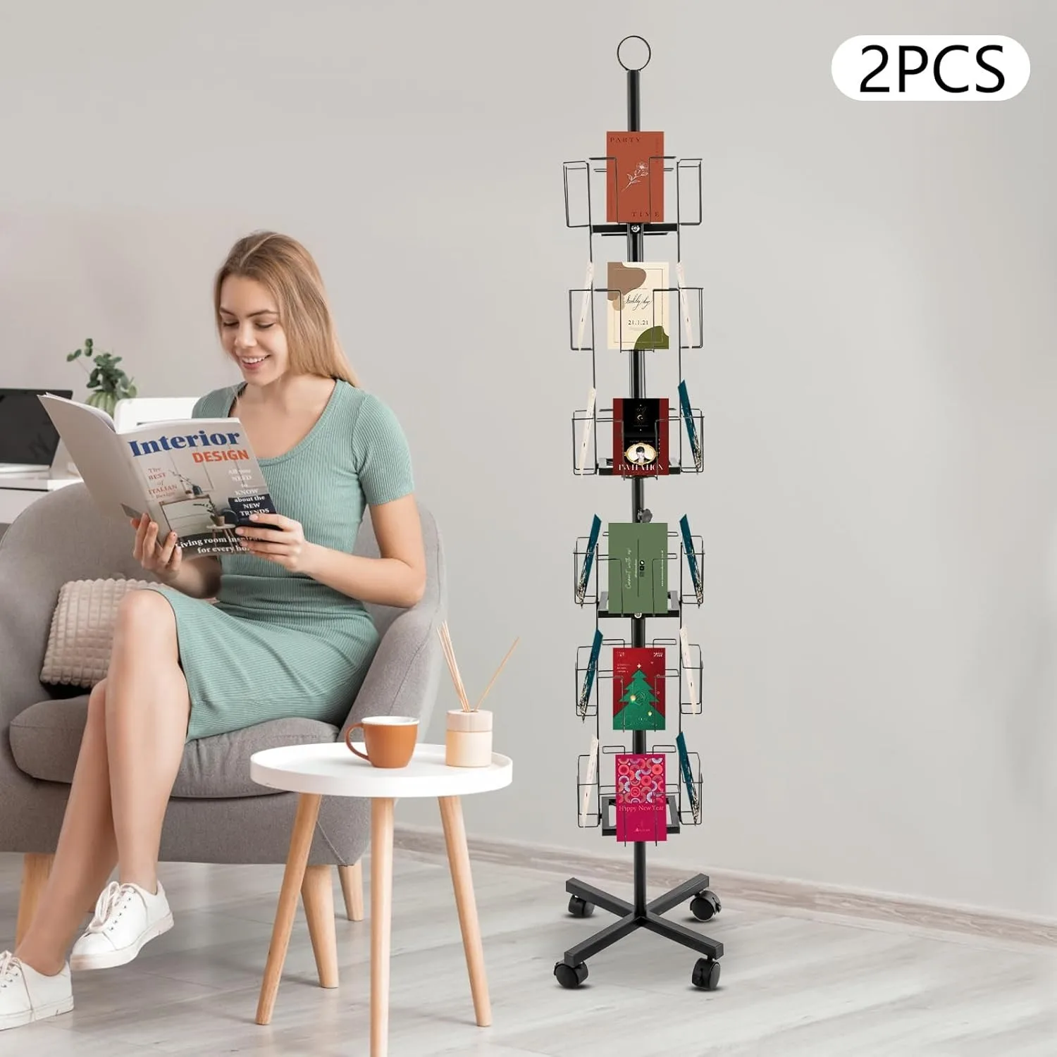 

Greeting Card Rack, Enhance Your Display with a 24-Pocket Rotating Countertop Solution for Postcards, Brochures, and Greeting Cards, 360° Rotation Angle