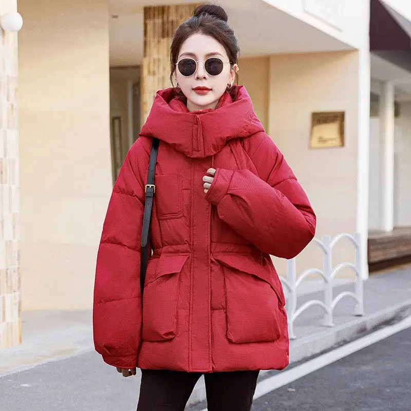 

2023 Winter Down Coats Loose Large Size Slim Cotton Jacket Women Thickened Hooded Korean Fashion Overcoat Parkas Abrigos Z3682