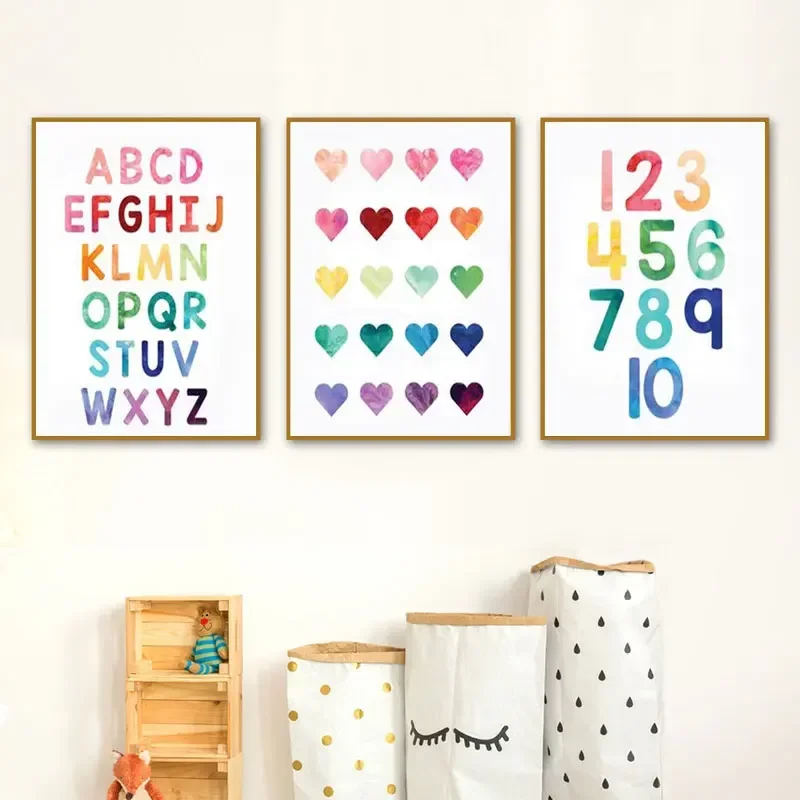 Unframe Numbers Alphabet Poster Education Wall Art Minimalist Print Canvas Painting Posters for Living Room Modern Home Decor