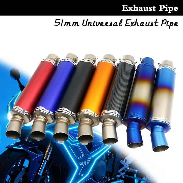 

51mm Universal Top End Motorcycle Round/inclined Black/Titanium Horn Shape Muffler Vent Exhaust Pipe For Large Displacement Moto