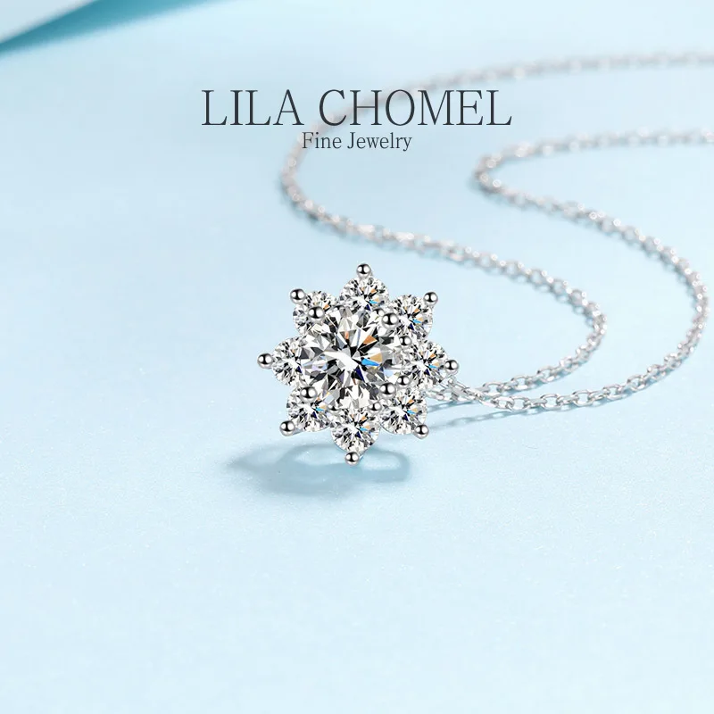 Luxury Platinum PT950 Certified 1/2ct Moissanite Pendant for Women Wedding Sparkling Sunflower Necklace White Gold to girlfriend