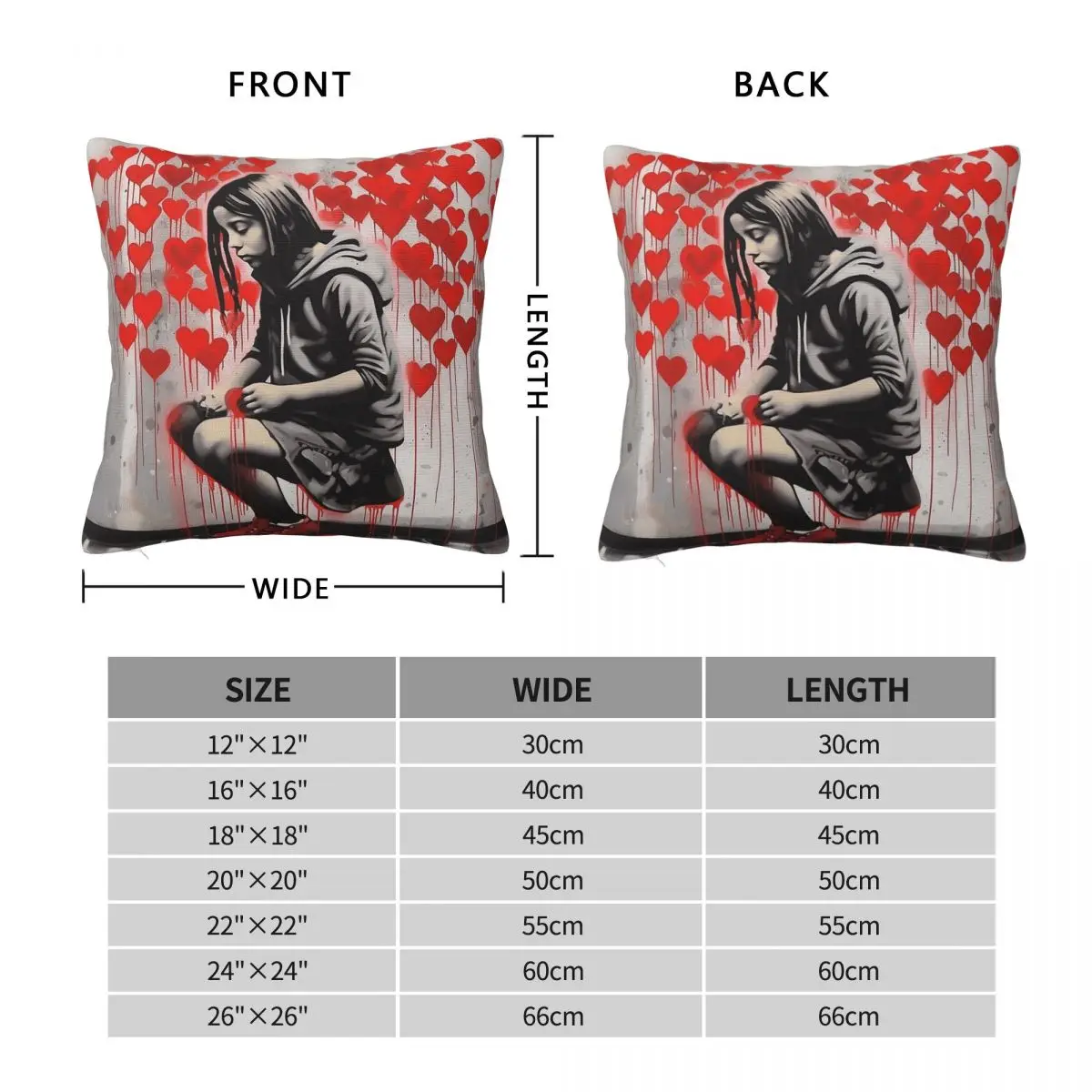Bansky Girl Love Heart Street Square Pillowcase Polyester Linen Velvet Pattern Decorative Pillow Case Room Cushion Wholesale