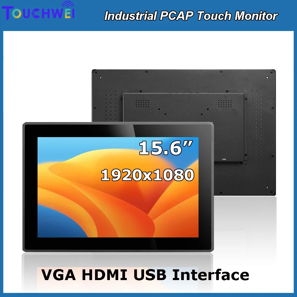 

15.6" Widescreen Waterproof PCAP Multi Touch Screen Monitor 1920x1080 Resolution VGA for HDMI USB Interface