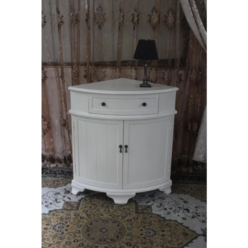 Supreme beauty ivory white corner cabinet triangular 90 degrees right angle living room side cabinet corner cabinet soli