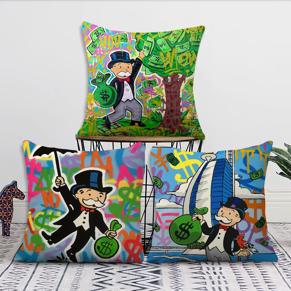 Dollar Alec M-Monopoly Fashion Luxury Pillow Case Living Room Accent Couch Back Support Square Lounge Restful Nap Companion ﻿