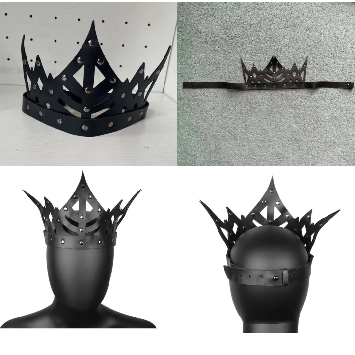 Damski nakrycie głowy Y2K Steampunk Era PU korona gotycka sztuczna skóra Punk nakrycie głowy Halloween akcesoria Cosplay regulowany rozmiar