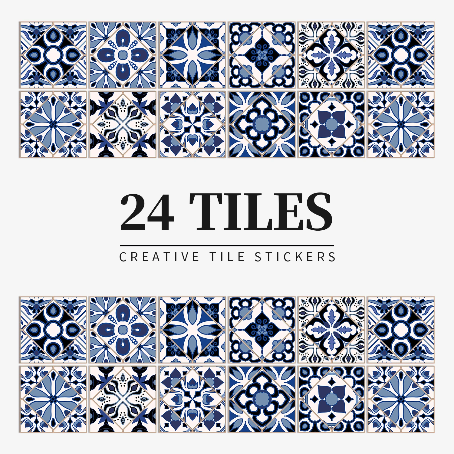 24Pcs Retro Tile Wall Stickers Set - Morandi Gray Brown Floral Geometric Decals for Kitchen Bathroom Living Room Home Decor