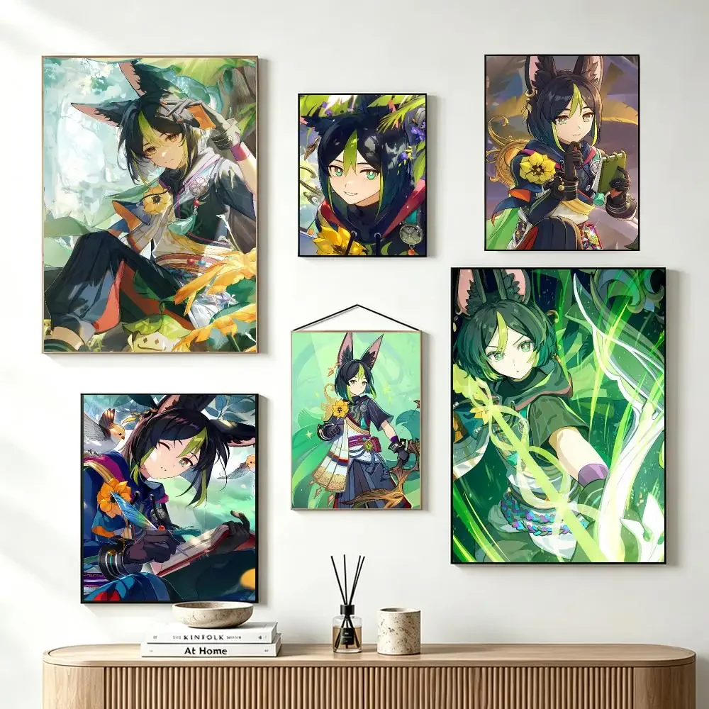 Gentle Game Character G-Genshin Impact Tighnari Poster Self-Adhesive Wall Art HD Print For Dorm Teen Room Decor Gift