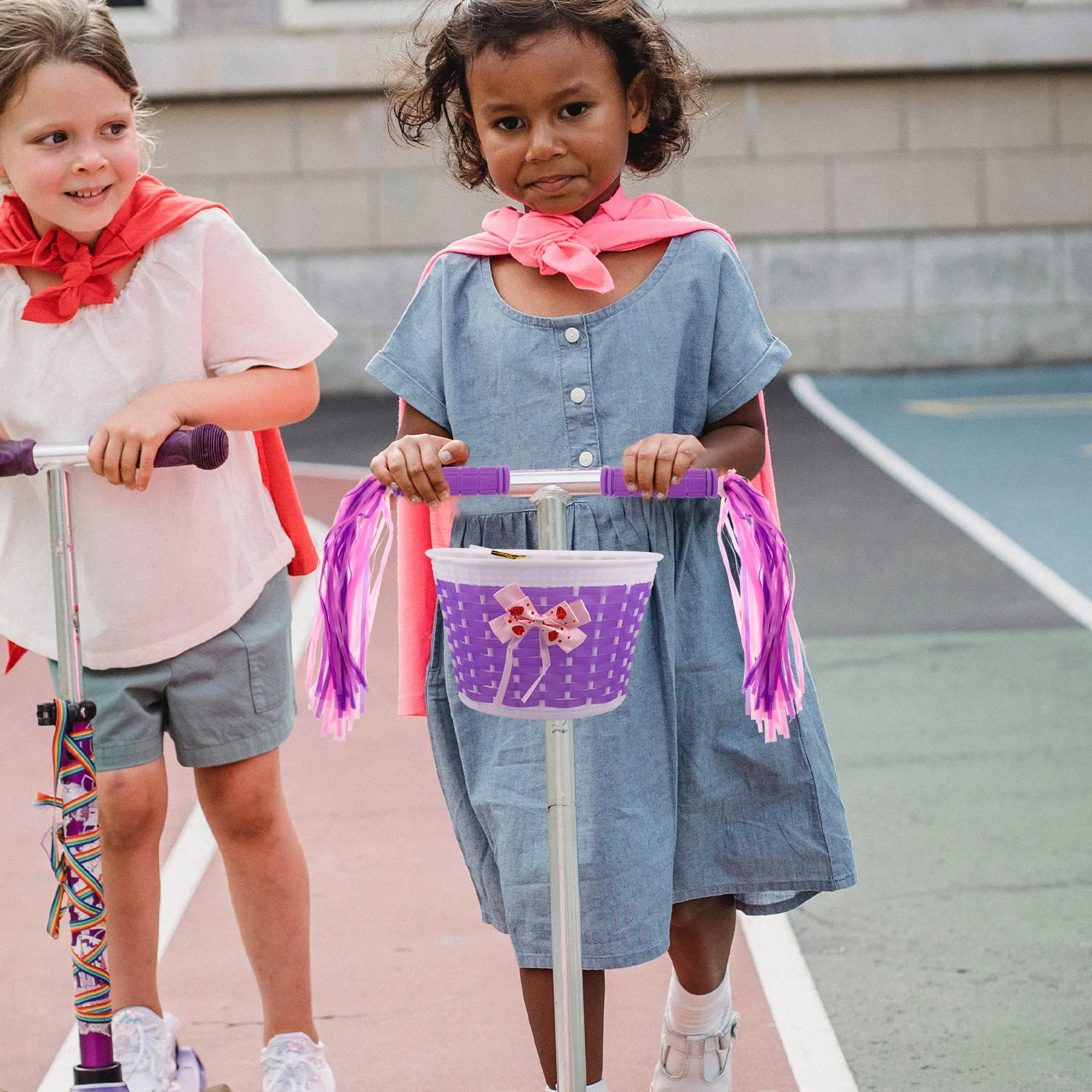 Kids Bike Handlebar Streamers Purple Woven Basket Non-Slip Bicycle Grips Toddler Scooters Girls Bicycle Accessories