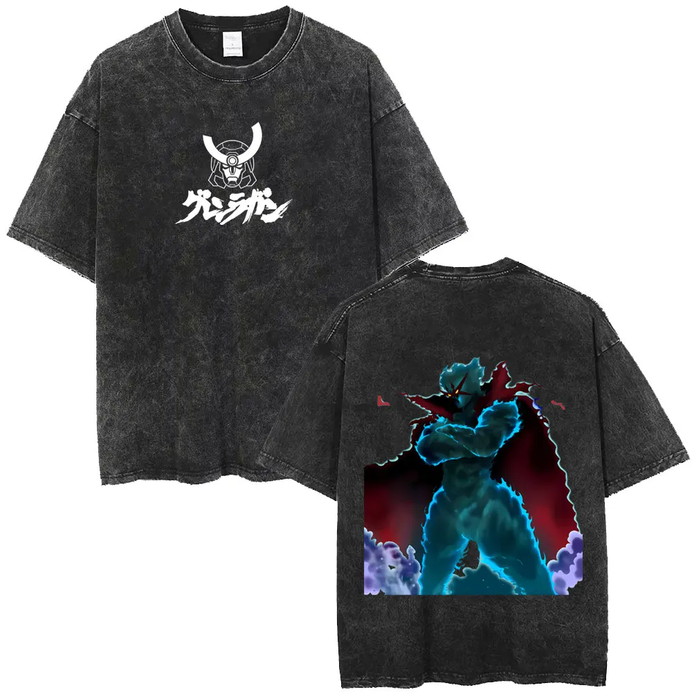 Washed Vintage Anime Tengen Toppa Gurren Lagann T-shirt Men Women Manga Casual Oversized T Shirts Men's Cartoon Retro Streetwear