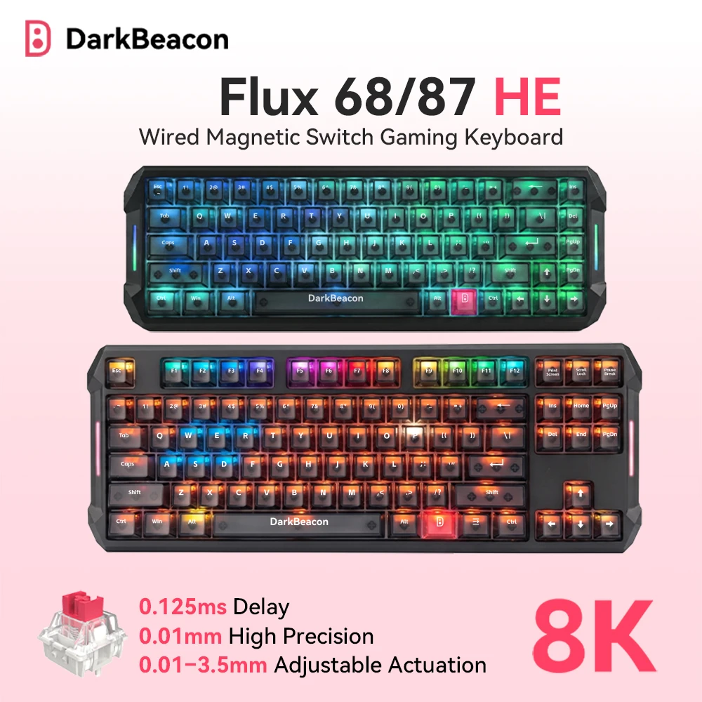 DarkBeacon Flux 68/87 Magnetic Axis Gaming Keyboard 65% 80% Compact Wired RGB Backlit Office Keyboard for Desktop Laptop