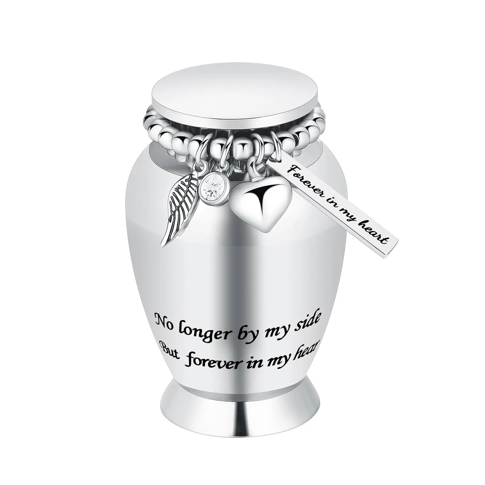 

No Longer By My Side but Forever in My Heart Stainless Steel Bearded Funeral Ashes Keepsake Urn Mini Cremation Urns Holder