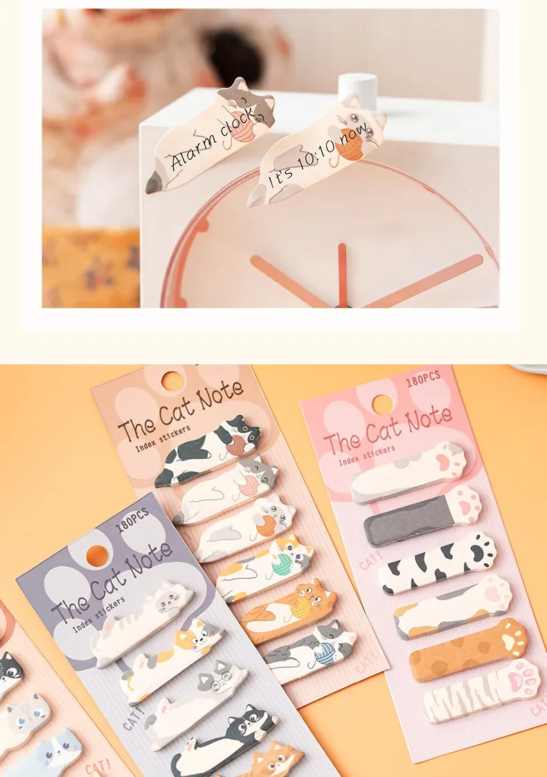 180 Blatt Haftnotizen mit Cartoon-Tieren, Kawaii-Katzen-Index-Tabs, Aufkleber, Etikettenpapier, Notizblöcke – Detail 10