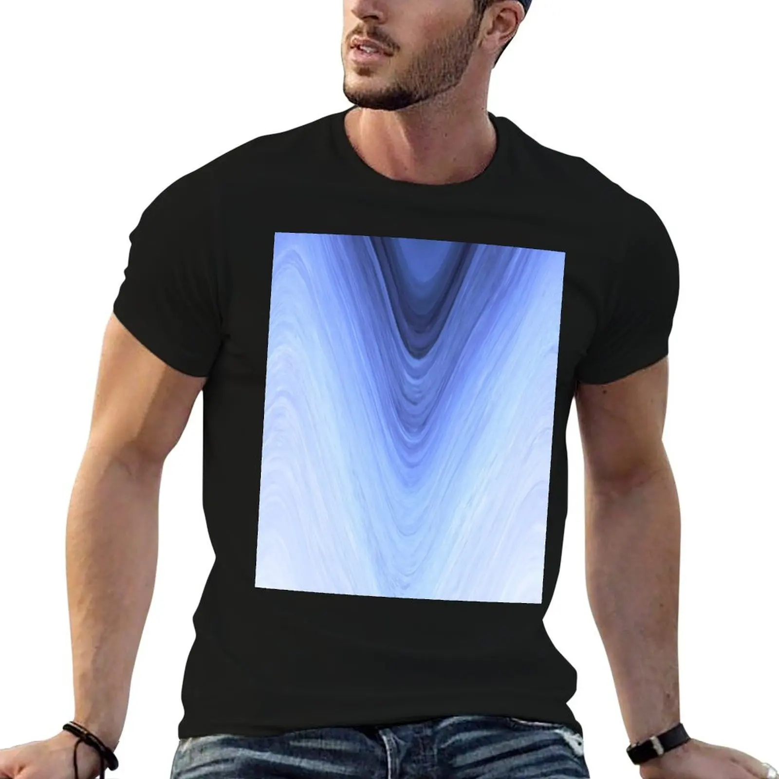 Ocean blue ombre abstract waves abstract T-Shirt graphic tee shirt tops heavy weight t shirts for men