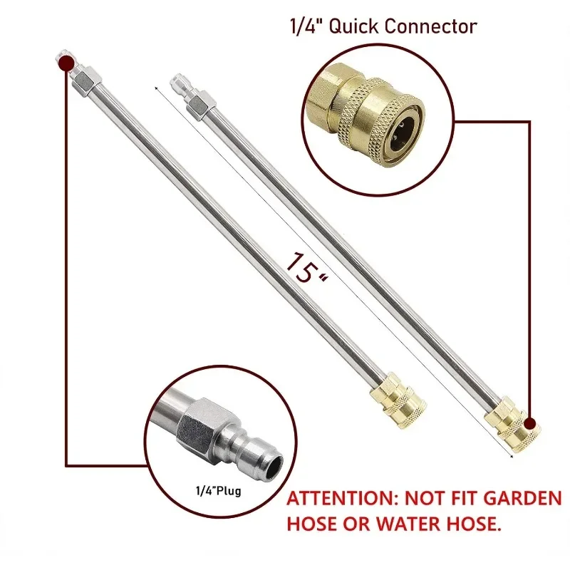 منظف أسطح من الفولاذ المقاوم للصدأ لغسالة الضغط مقاس 15 بوصة مع 3 عجلات وموصل سريع 1/4 بوصة، مرفق لغسالة الطاقة