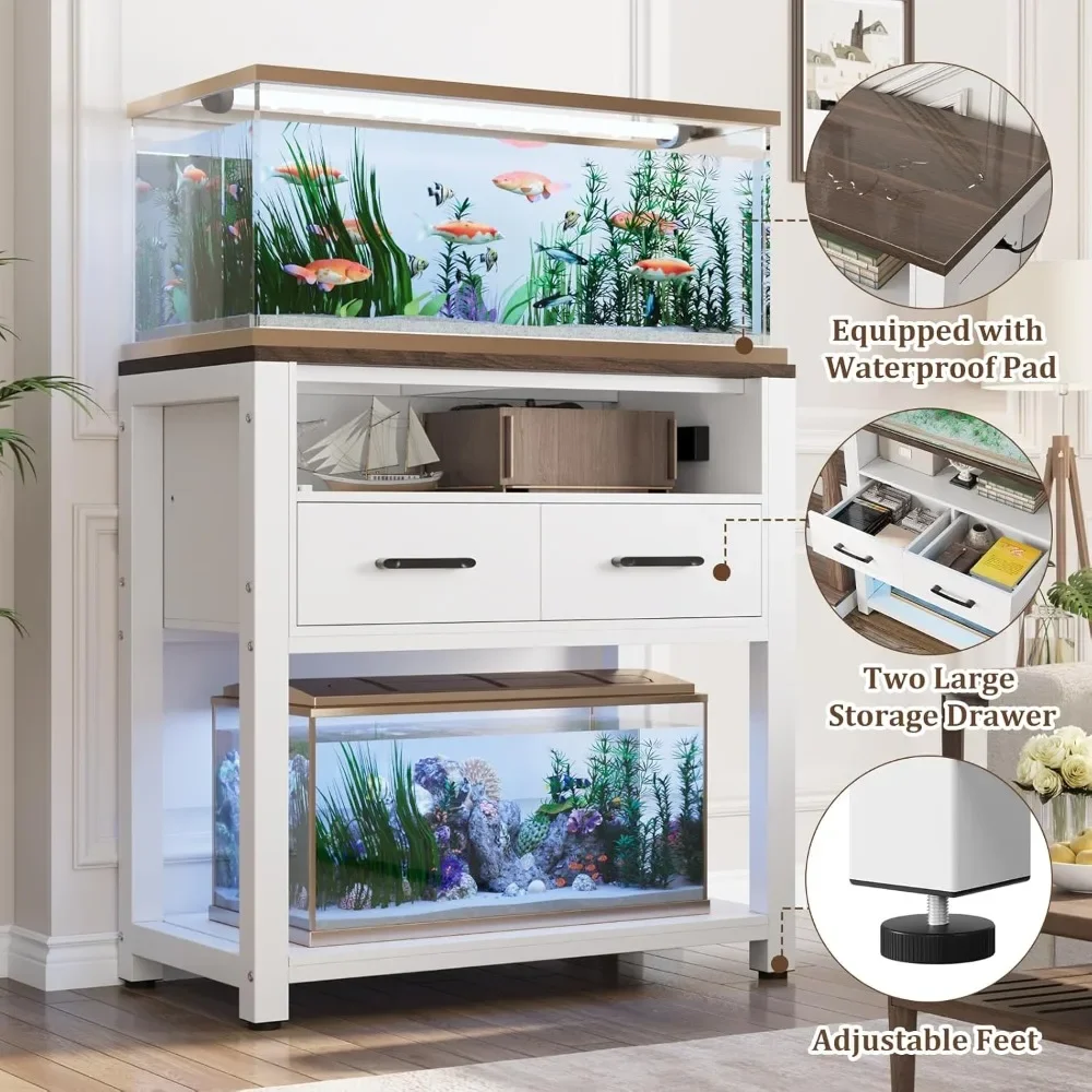 

20-29 Gallon Aquarium Stand with Metal Frame & Power Outlet, Heavy-Duty Fish Tank Stand with Waterproof Mat
