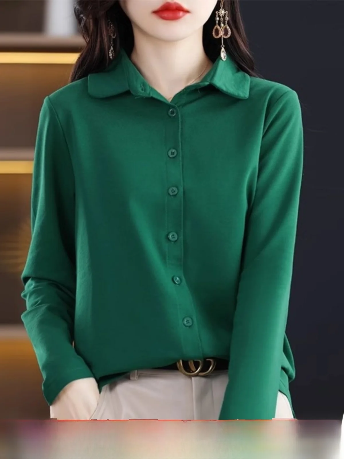 

Женский осенний топ из чистого хлопка с длинным воротником све, модный осенний топ из волокнистой ткани обычной длины