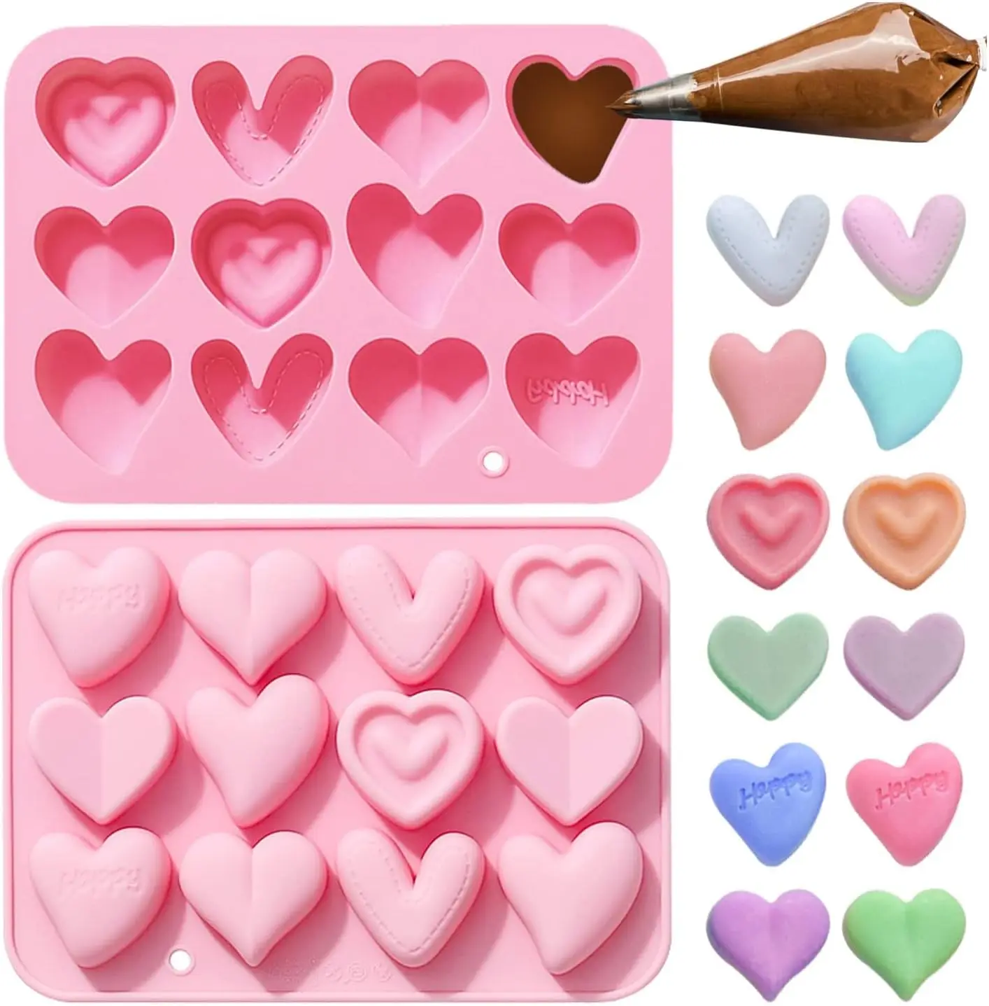 

12 Cavity Valentines Heart Silicone Molds Chocolate Fondant Cookie Molds for Valentine Wedding Anniversaries Decorations