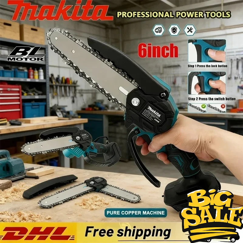 マキタ-6-インチ-18v-20v-チェーンソー電動のこぎりハンドヘルドポータブル木材伐採チェーンソー庭の剪定木工電動工具