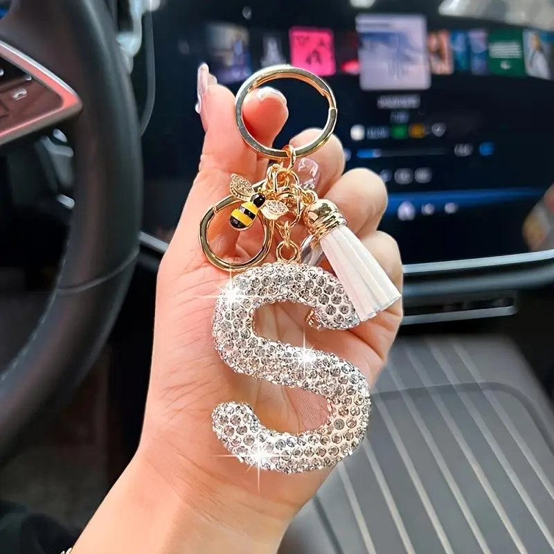 

NEW Fashion 26 Letter A-Z Keychain Luxury Elegant Rhinestone Alloy Keyring Bag Car Pendant Jewelry Accessories