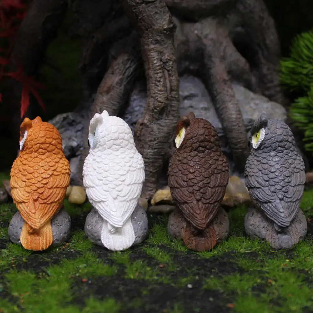 Resin Owl Sculpture Owl Statue Garden Decor Set of 4 Owl Statues Resin Garden Ornaments Indoor Outdoor Art Craft for Courtyard