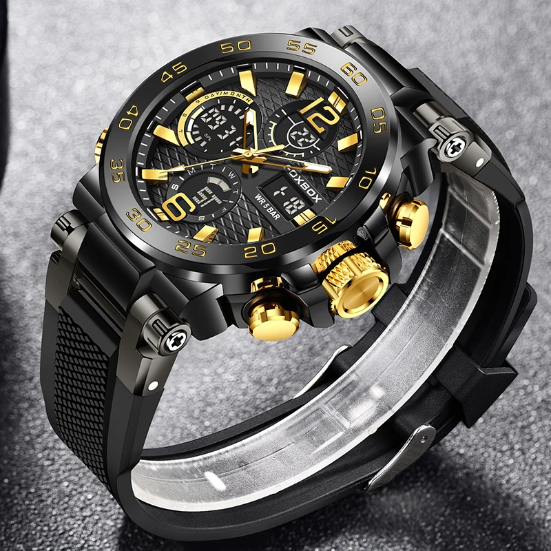 New LIGE Military Watches for Men Luxury Sport Chronograph Alarm WristWatch ​Waterproof Quartz Big Clock Digital Male Watch