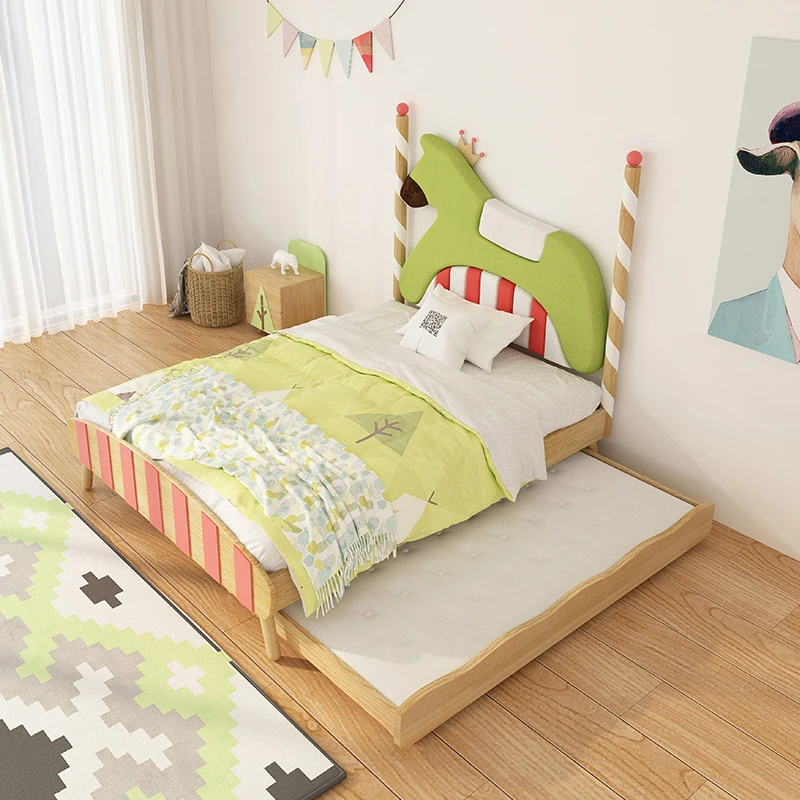 Cama infantil de madera maciza, empalme para niños y niñas, almacenamiento ensanchado, cama grande, cama tamaño pequeño de princesa y madre para