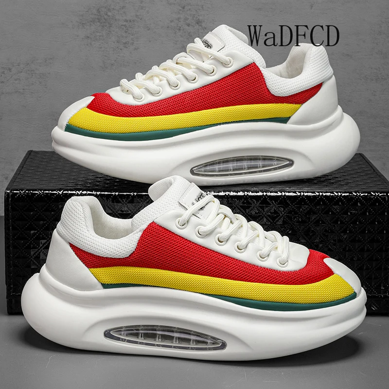 

Chunky Sneakers Men Designer Air Cushion Sport Shoes Fashion Casual Leather Mesh Breathable Height Increased Flat Platform Shoes