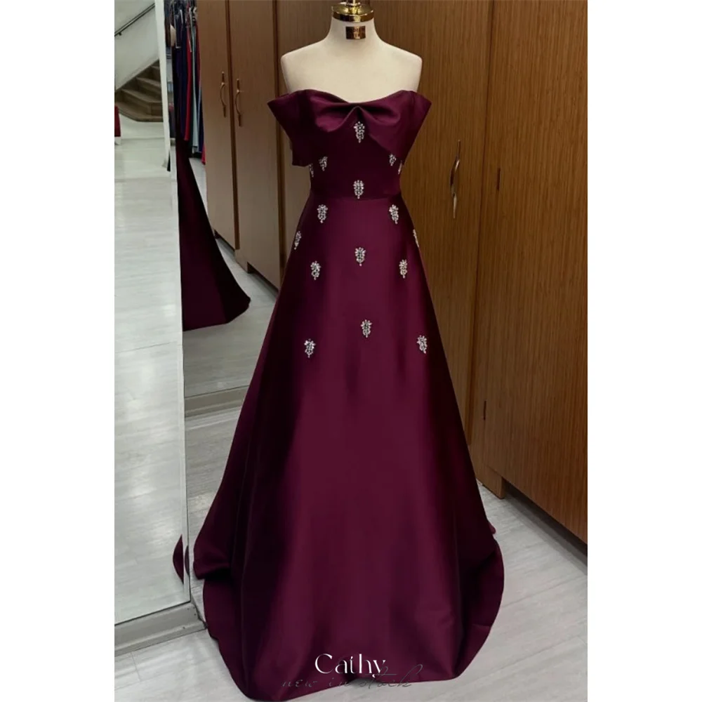 

Кэти индивидуальное фиолетовое платье для выпускного вечера без бретелек со стразами трапециевидной формы без рукавов платья de noiva элегантное вечернее платье длиной до пола