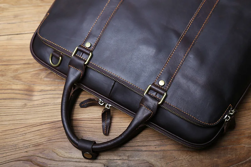 NZPJ Vintage handgefertigte Leder Herrenhandtasche Oberschicht Rindsleder Große Kapazität Business Computertasche Herren Schulter Diagonaltasche – Detail 12