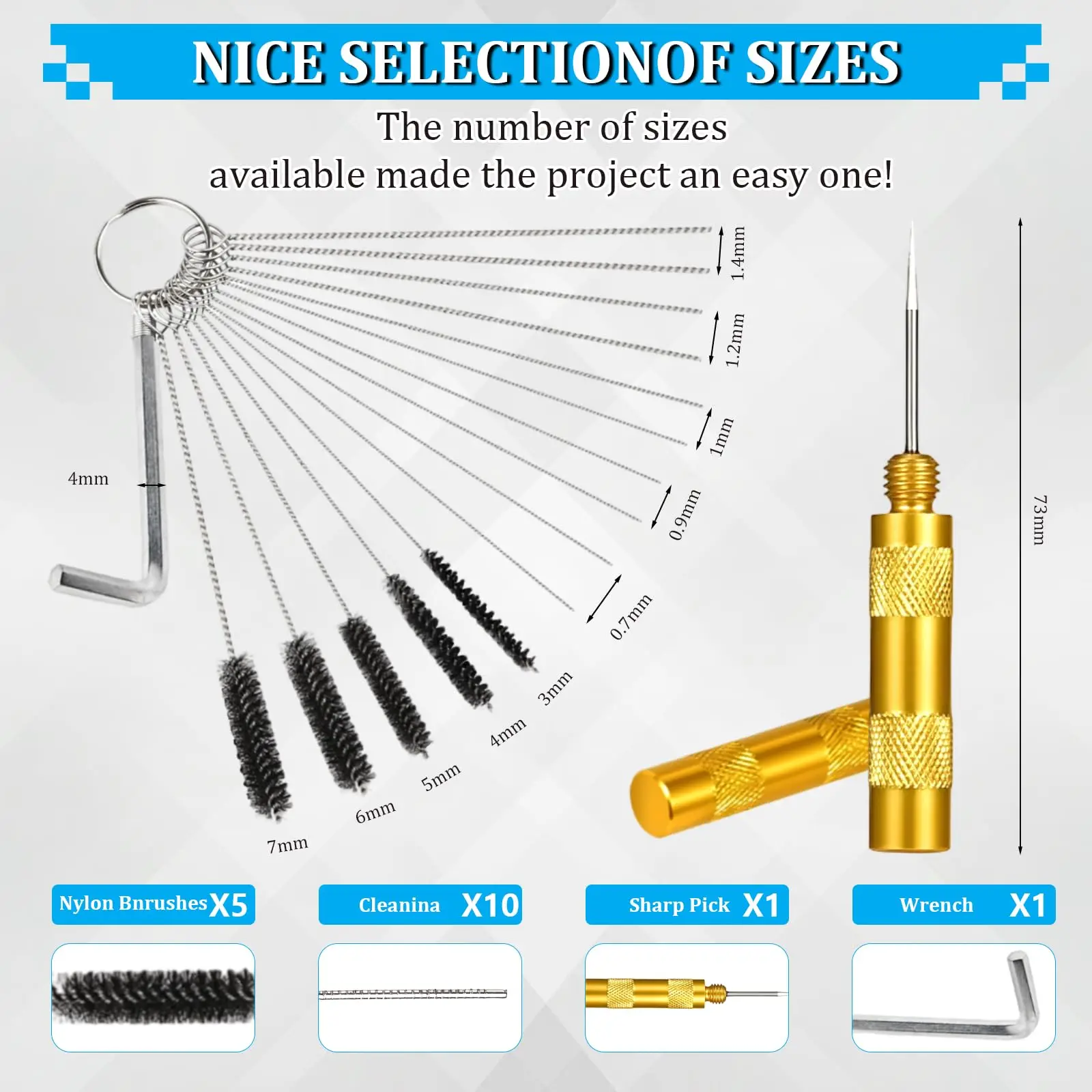Carburetor Cleaning Kit, Premium Torch Tip Cleaner, Density Nylon for Motorcycle Jet Lawnmower Small Engine Welding Stove - view 3