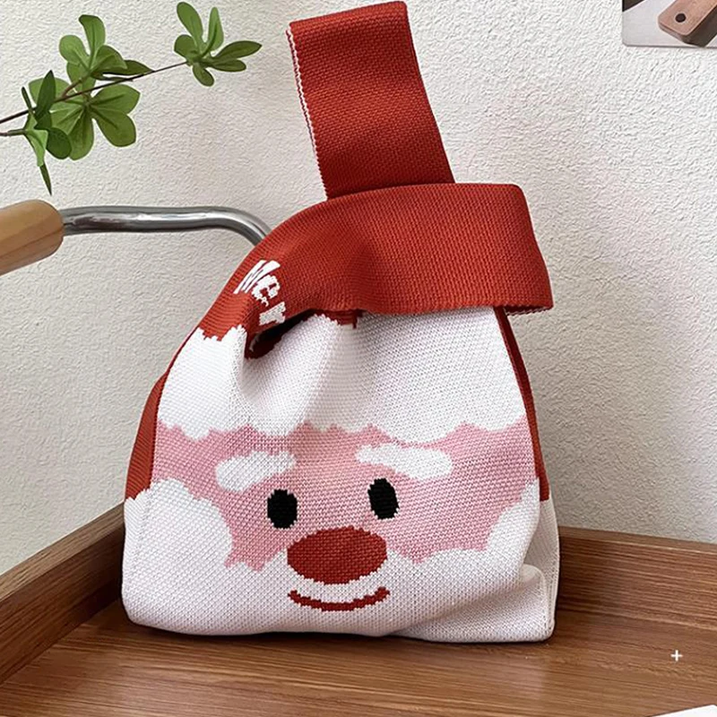 Fashion Cartoon Cute Elderly Cartoon Knitting Messenger Solid Color Handbag