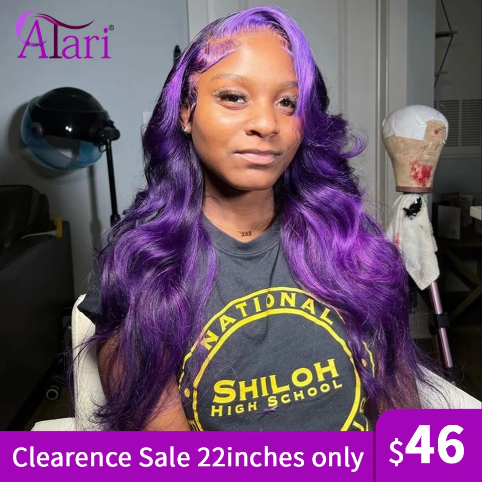 

Transparent 13x4 Lace Frontal Human Hair Colored Purple Body Wave Wigs for Clearence Sale Ombre Purple 4x4 Closure Wig Pre Pluck