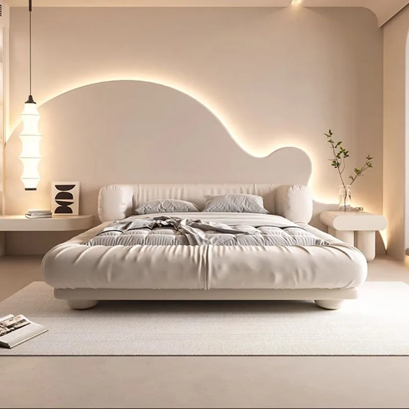 

Aesthetic Glamorous Double Bed Designer White Sleeping King Size Bed Frame Modern Platform Letto Matrimoniale Home Furniture