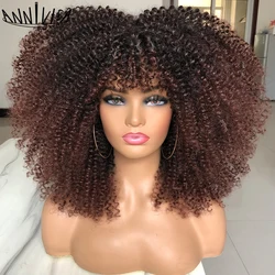 16 Zoll kurze lockige Afro Perücken für schwarze Frauen synthetische braune Afro verworrene lockige Perücke voll und flauschig wie eine Bombe langes lockiges Haar