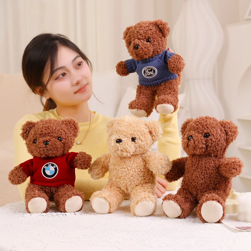 

1pc 25cm Cute Sweater Bear Car Logo Print Wearing Clothes Figure Soft Hand Do Children's Birthday Christmas Gift Car Decor