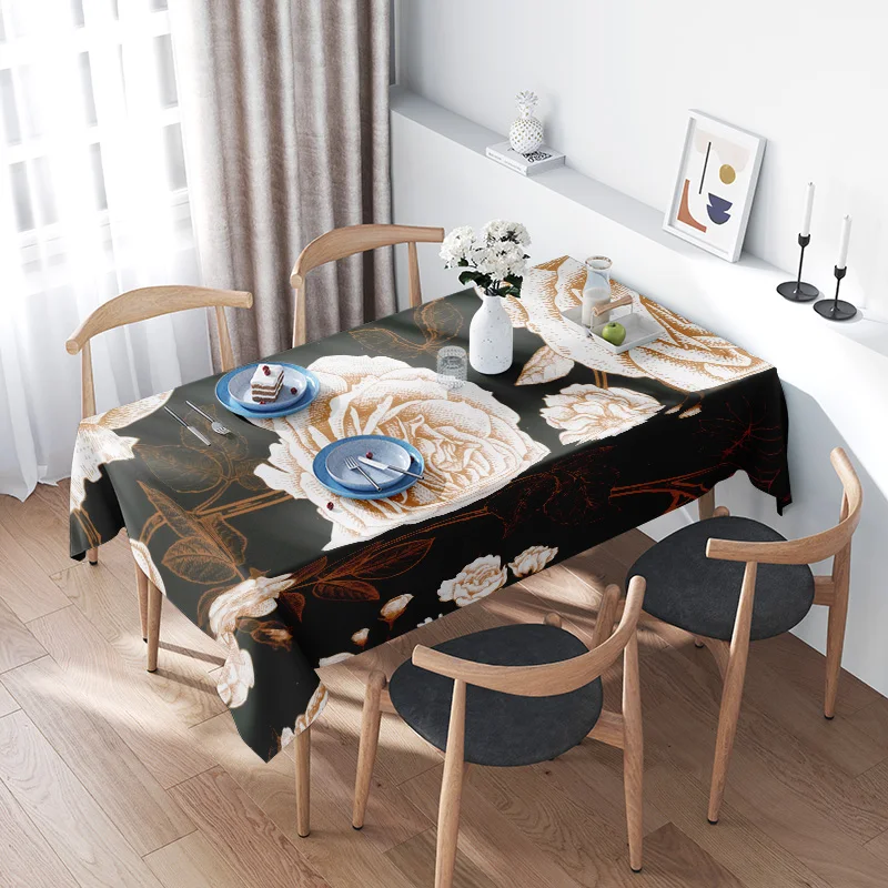 

Luxury Floral Tablecloth - Elegant Dining Room Decor - Washable Polyester Fabric - High Quality Print for Kitchen or Office Use